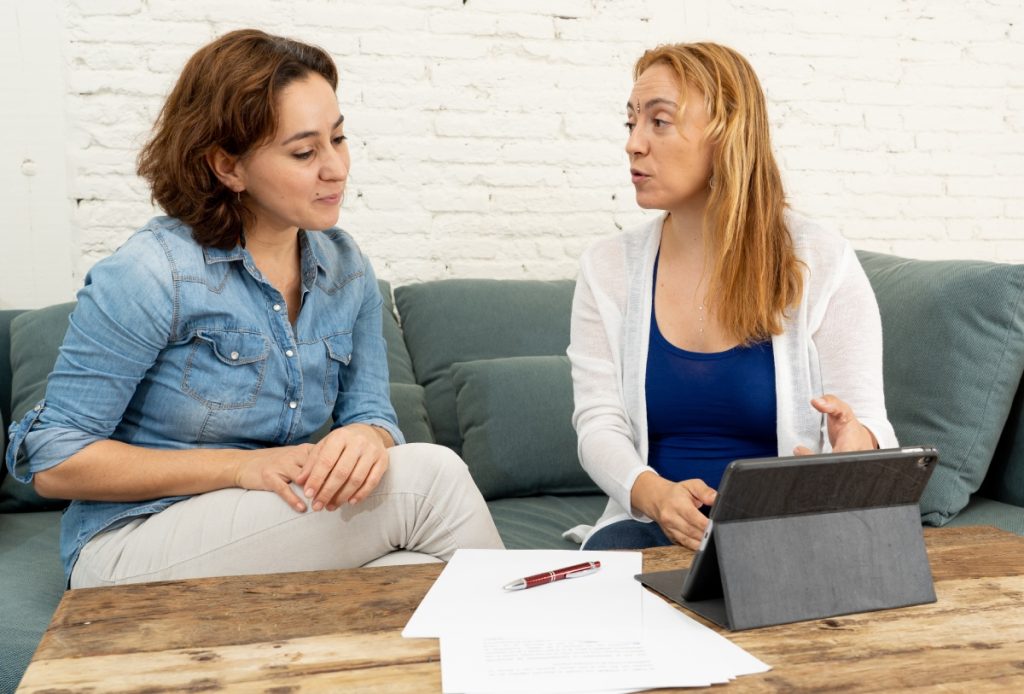 Patient talking to her therapist